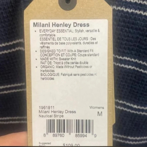 prAna Women's Navy Blue Nautical Stripe Milani Henley Sweater Knit Dress S M - Picture 6 of 8